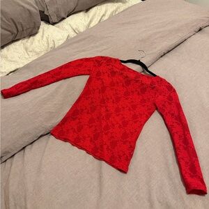 Los Angeles Apparel Red Lace Long Sleeve Top